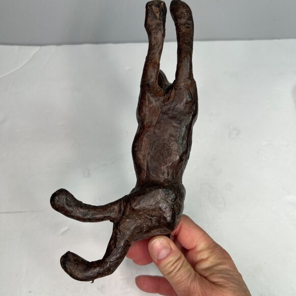 Handcrafted Dark Tan Leather Dog Figurine Sculpture Glass Eyes - Picture 8 of 10